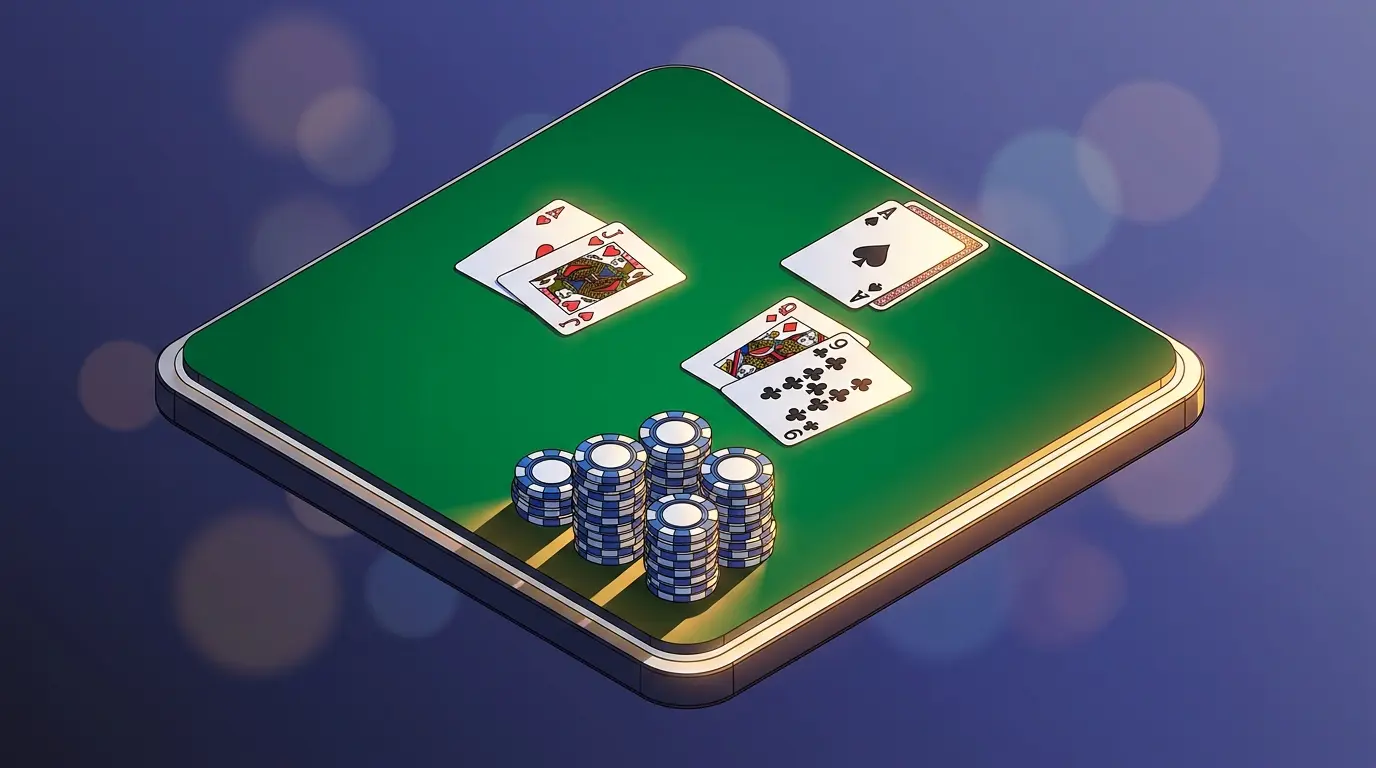 Blackjack-kortit ja pelimerkit vihreällä kasinopöydällä