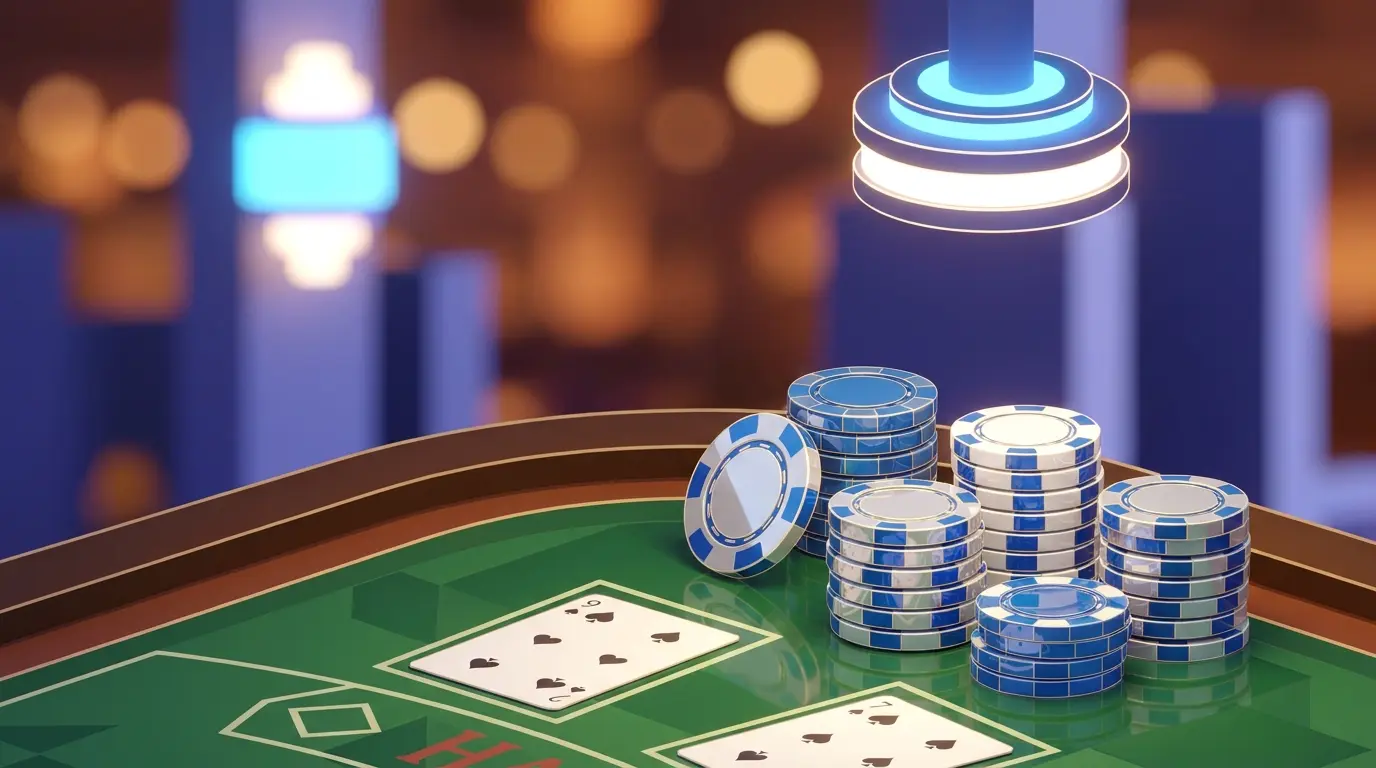Blackjack-kortit ja pelimerkit vihreällä kasinopöydällä