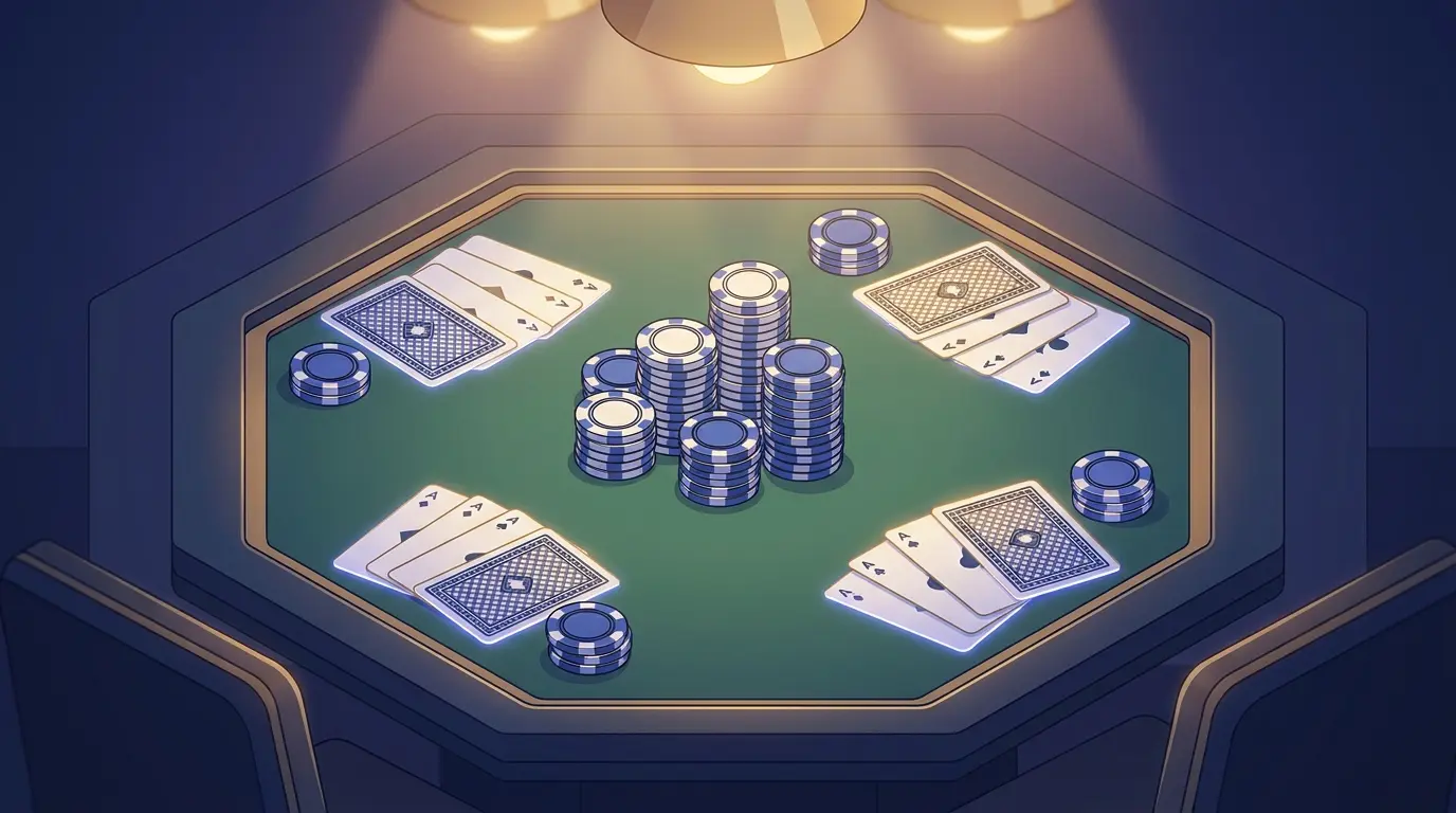 Pokeripöytä pelimerkeillä ja korteilla suomalaisessa kasinossa