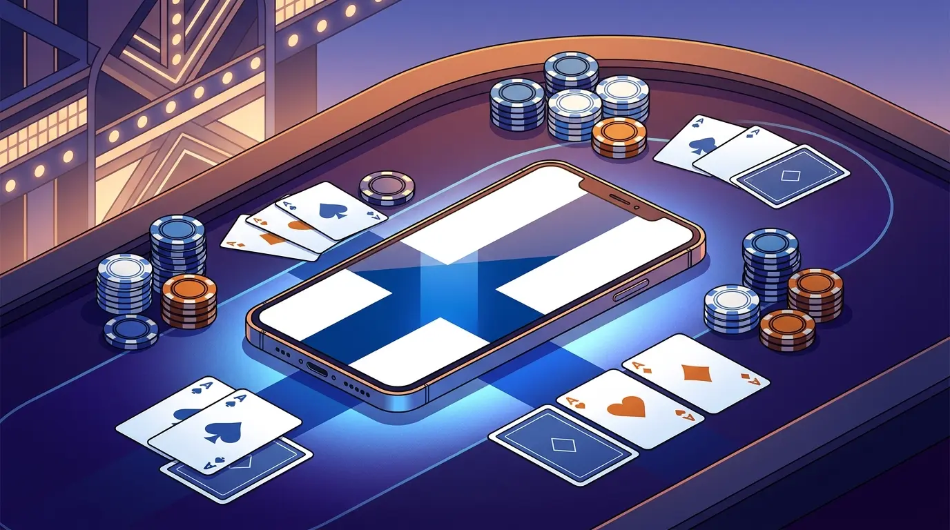 Älypuhelin kasinopokeripöydällä sinivalkoisten värien kanssa