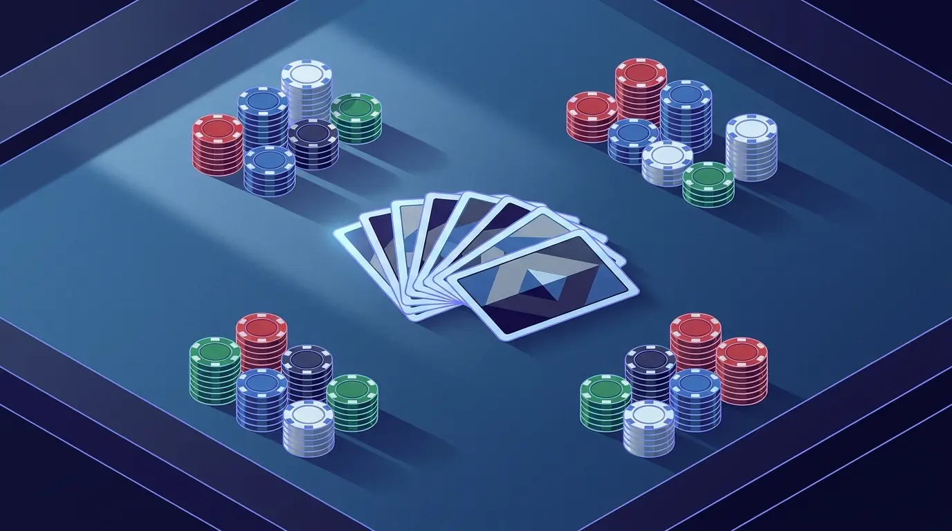Pelikortit ja pelimerkit pohjoismaisen tyylikkäällä pelipöydällä