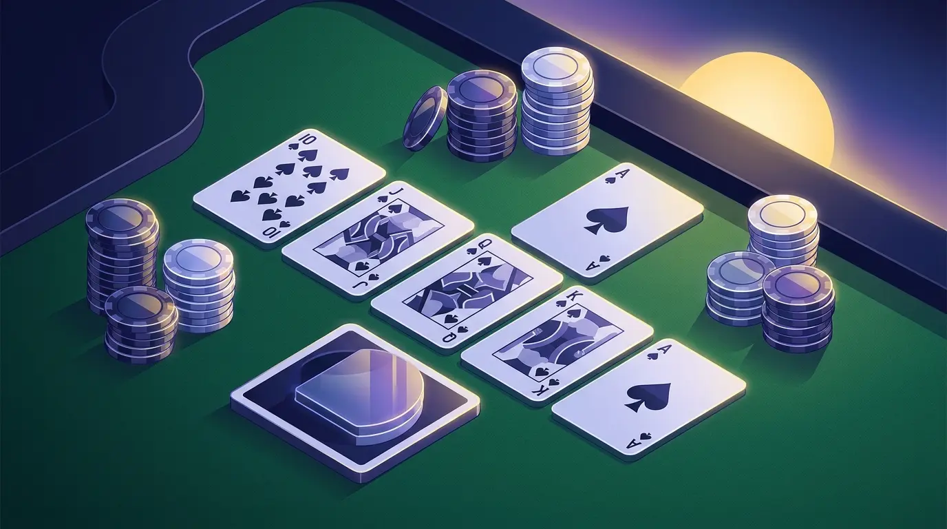 Pokerikortteja ja pelimerkkejä vihreällä huovalla ylhäältä
