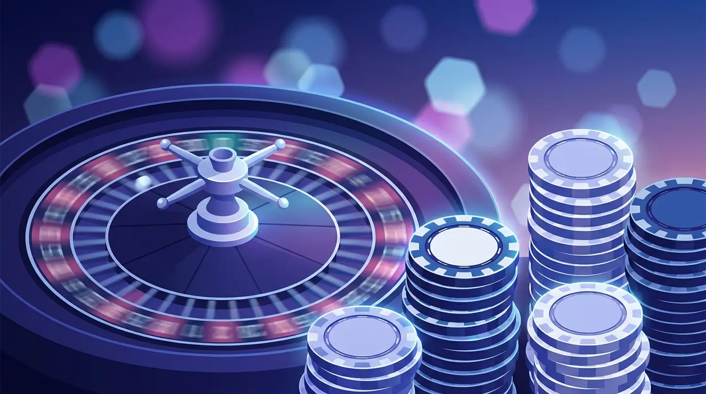 Pyörivä rulettipyörä ja värikäs pelimerkkipino